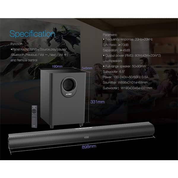 F&D HT-330 2.1 Bluetooth Soundbar with Wired Subwoofer